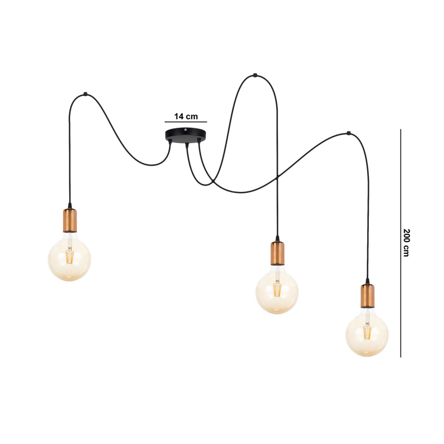 Lustr na lanku MIROS 3xE27/60W/230V pavouk černá/měděná