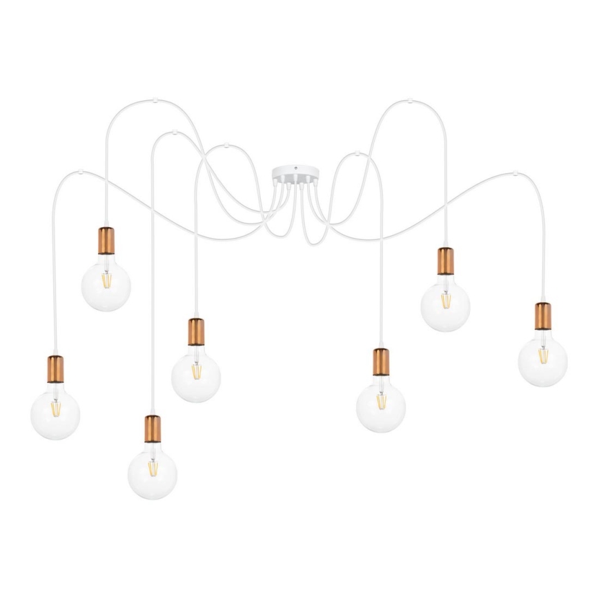 Lustr na lanku MIROS 7xE27/60W/230V bílá/měděná
