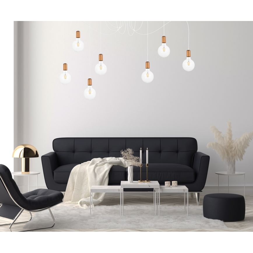 Lustr na lanku MIROS 7xE27/60W/230V bílá/měděná