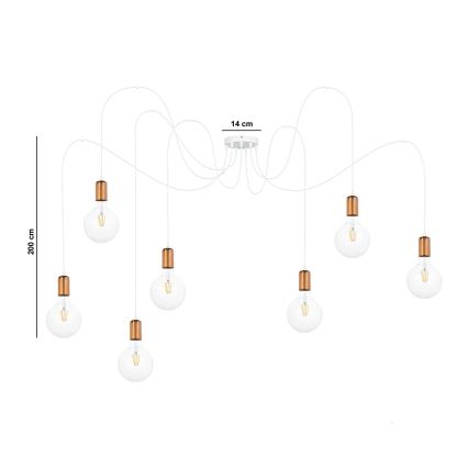 Lustr na lanku MIROS 7xE27/60W/230V bílá/měděná