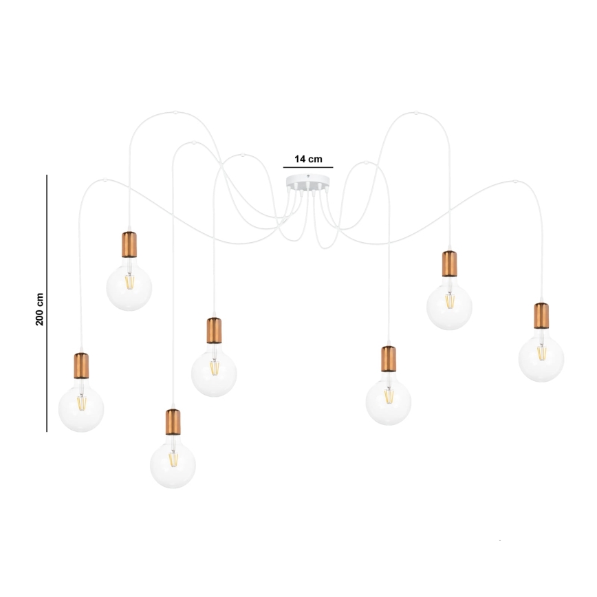 Lustr na lanku MIROS 7xE27/60W/230V bílá/měděná