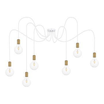 Lustr na lanku MIROS 7xE27/60W/230V pavouk bílá/zlatá