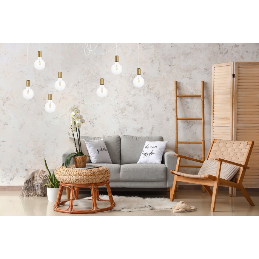 Lustr na lanku MIROS 7xE27/60W/230V pavouk bílá/zlatá