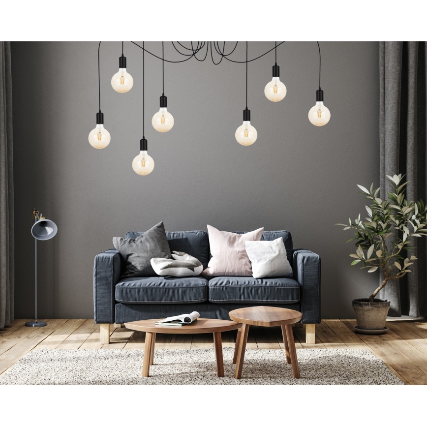 Lustr na lanku MIROS 7xE27/60W/230V pavouk černá