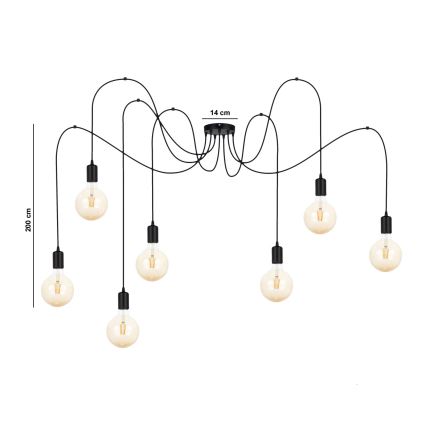 Lustr na lanku MIROS 7xE27/60W/230V pavouk černá