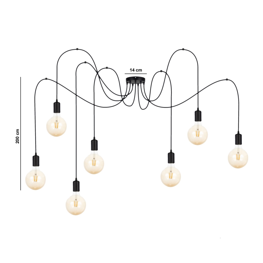 Lustr na lanku MIROS 7xE27/60W/230V pavouk černá