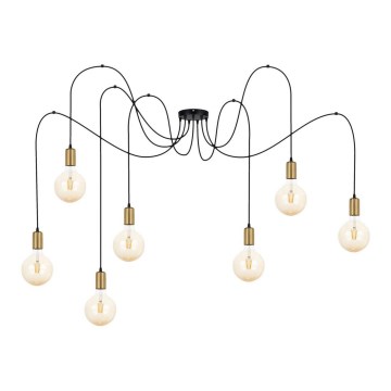 Lustr na lanku MIROS 7xE27/60W/230V pavouk černá/zlatá