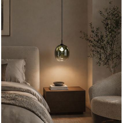 Lustr na lanku MIRROR 1xE27/14W/230V kouřová zelená