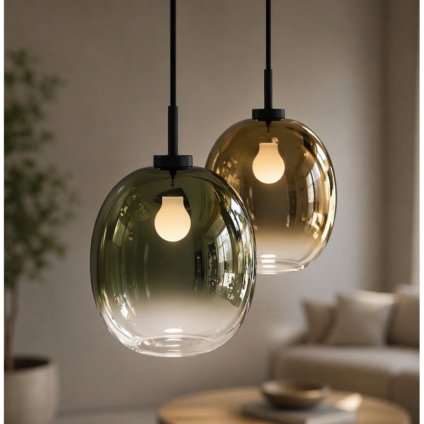 Lustr na lanku MIRROR 1xE27/14W/230V kouřová zelená