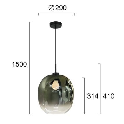Lustr na lanku MIRROR 1xE27/14W/230V kouřová zelená