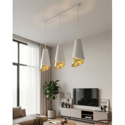 Lustr na lanku MODA 3xE27/15W/230V bílá/zlatá