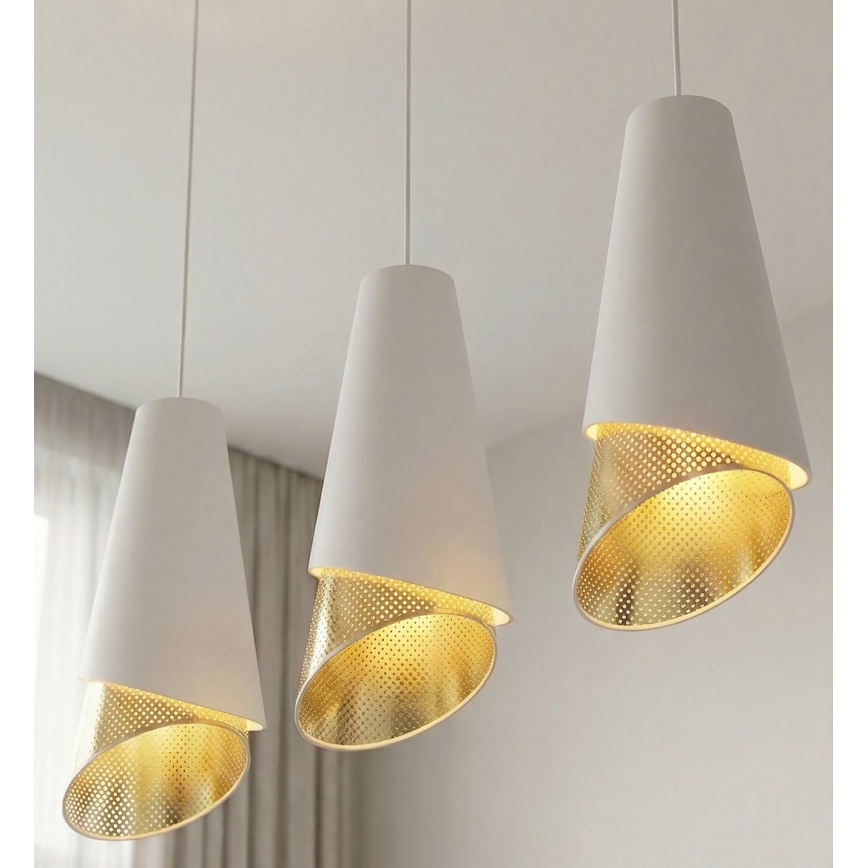 Lustr na lanku MODA 3xE27/15W/230V bílá/zlatá