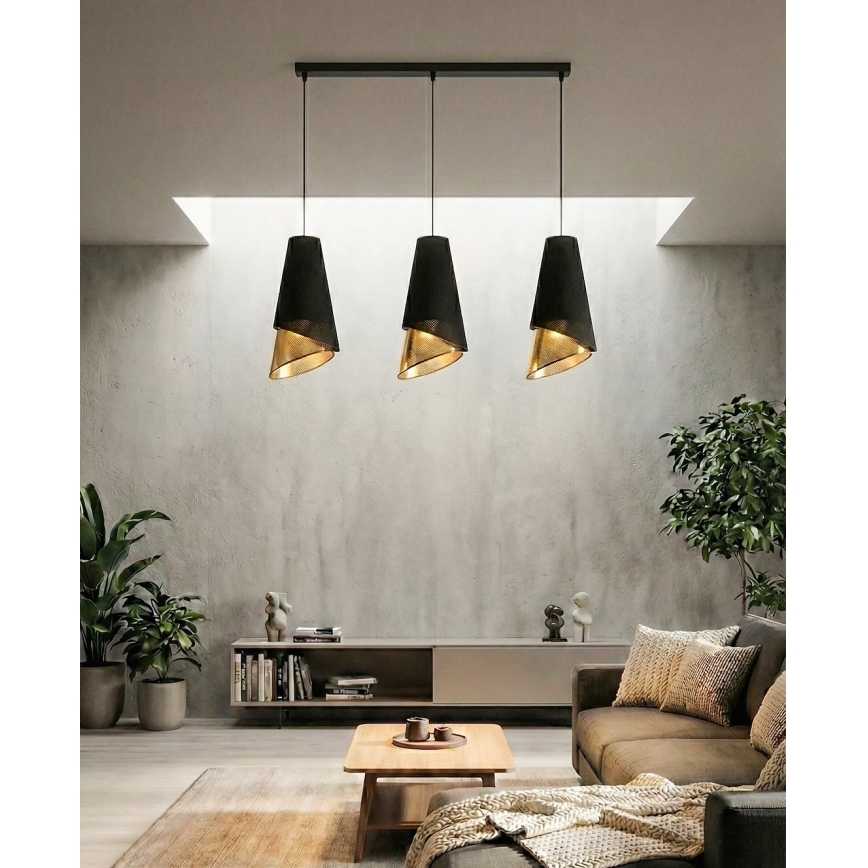 Lustr na lanku MODA 3xE27/15W/230V černá/zlatá