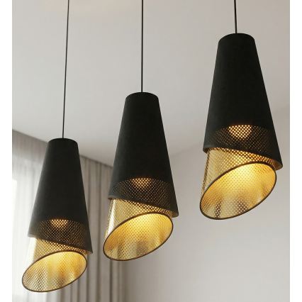 Lustr na lanku MODA 3xE27/15W/230V černá/zlatá