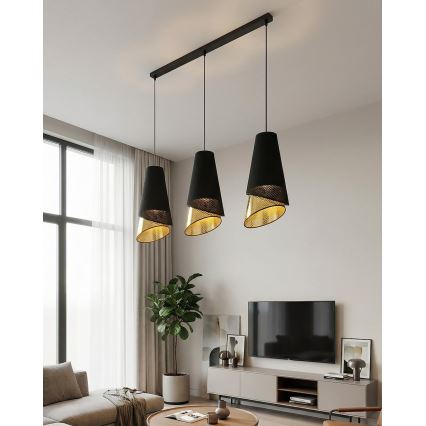 Lustr na lanku MODA 3xE27/15W/230V černá/zlatá