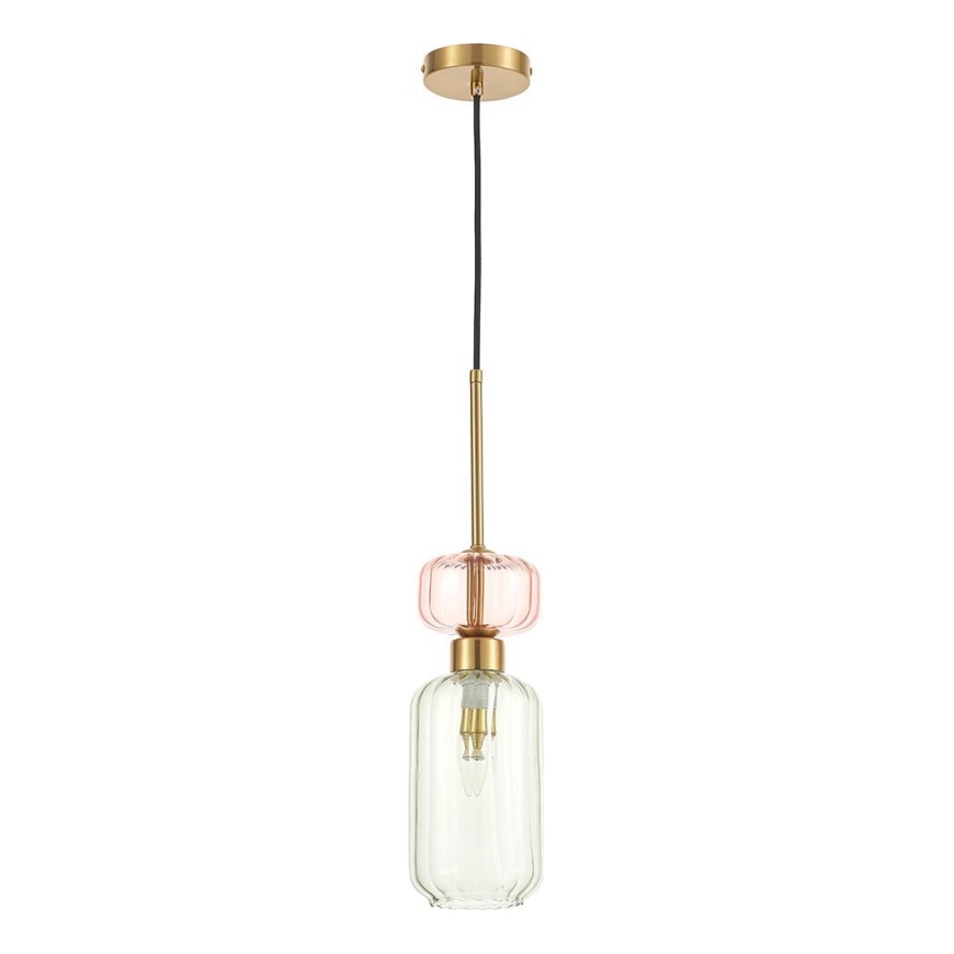 Lustr na lanku MOLLY 1xE14/40W/230V pr. 12 cm zlatá/zelená/růžová