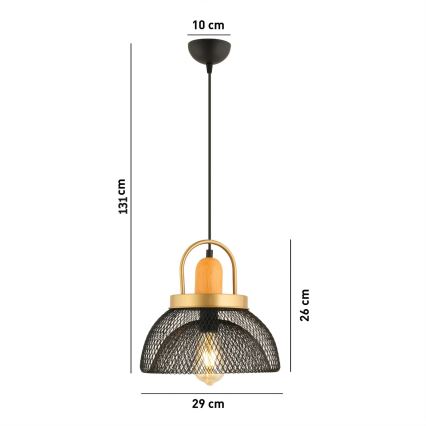 Lustr na lanku MONZA 1xE27/40W/230V pr. 29 cm černá/zlatá