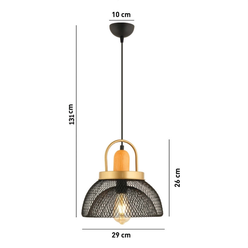 Lustr na lanku MONZA 1xE27/40W/230V pr. 29 cm černá/zlatá