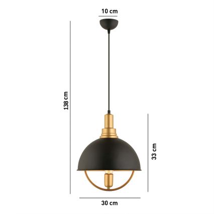 Lustr na lanku MONZA 1xE27/40W/230V pr. 30 cm černá/zlatá