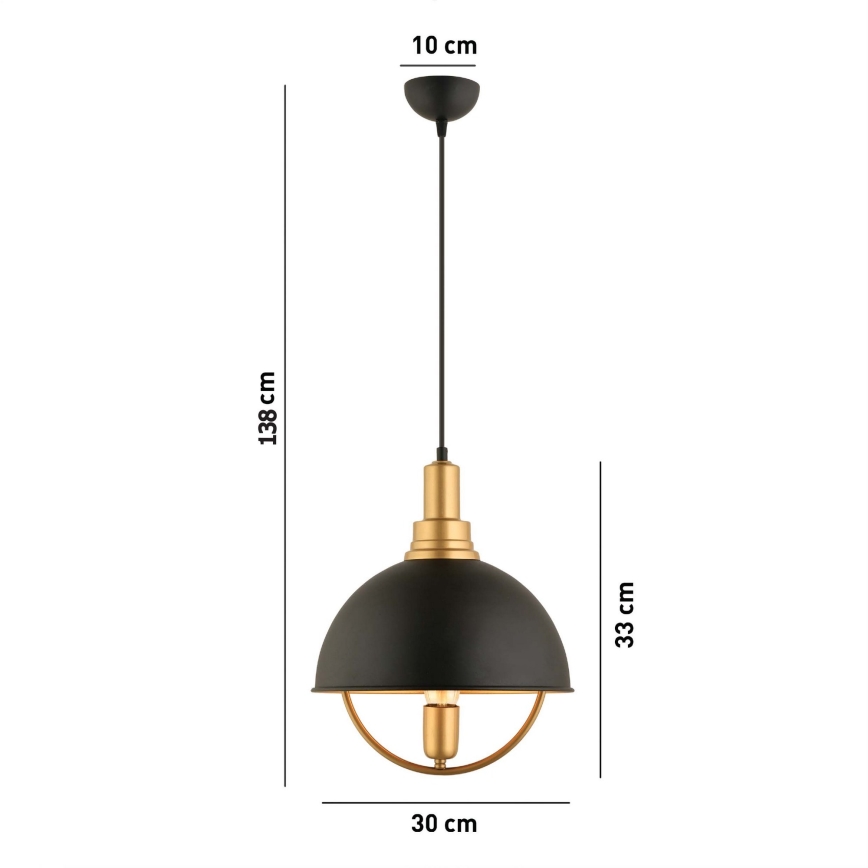 Lustr na lanku MONZA 1xE27/40W/230V pr. 30 cm černá/zlatá