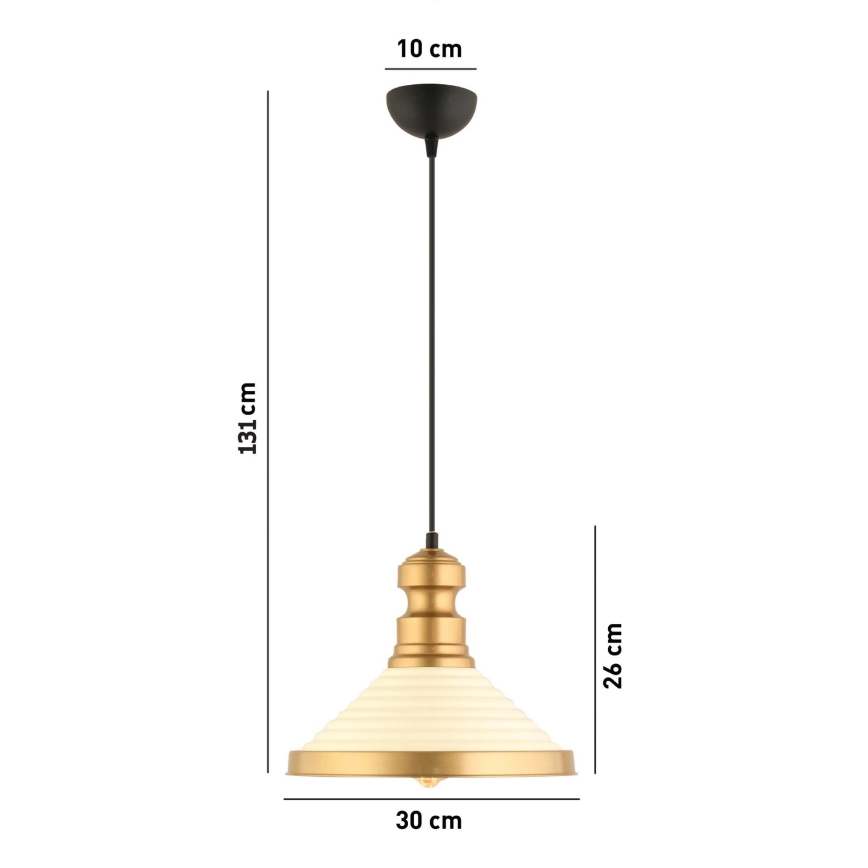 Lustr na lanku MONZA 1xE27/40W/230V pr. 30 cm krémová/zlatá