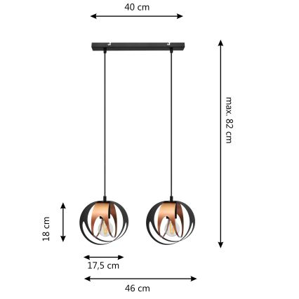 Lustr na lanku MOONLIGHT 2xE27/15W/230V černá/měděná