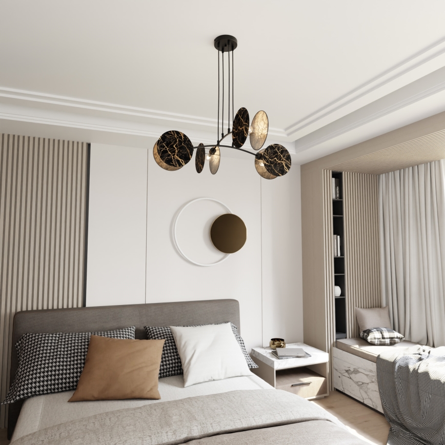 Lustr na lanku MOTIF 4xE27/15W/230V černá/zlatá