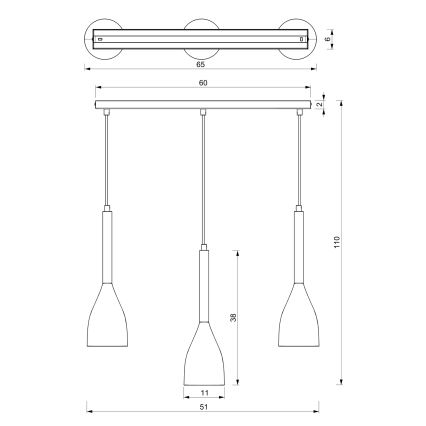 Lustr na lanku MUZA NEW 3xE27/60W/230V buk/bílá