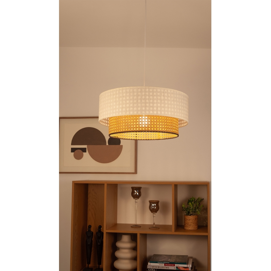 Lustr na lanku NATIA 1xE27/60W/230V pr. 45 cm bílá/hnědá