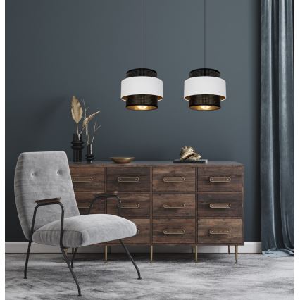 Lustr na lanku NESS 2xE27/60W/230V černá/bílá