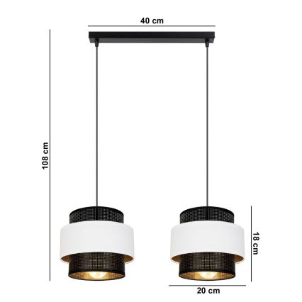 Lustr na lanku NESS 2xE27/60W/230V černá/bílá