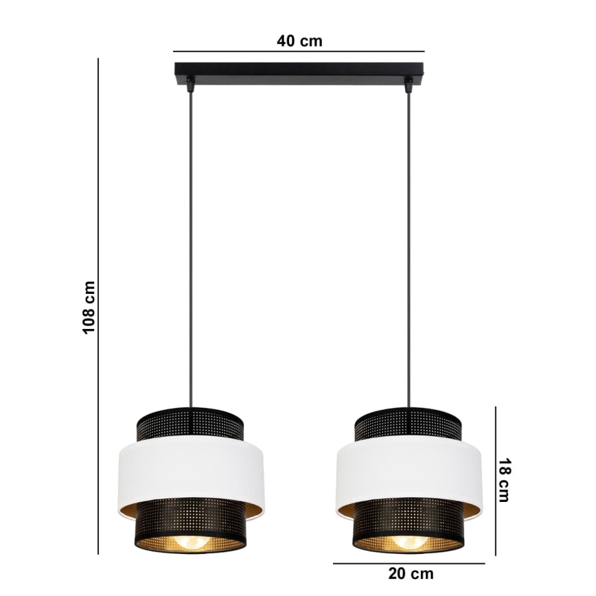 Lustr na lanku NESS 2xE27/60W/230V černá/bílá