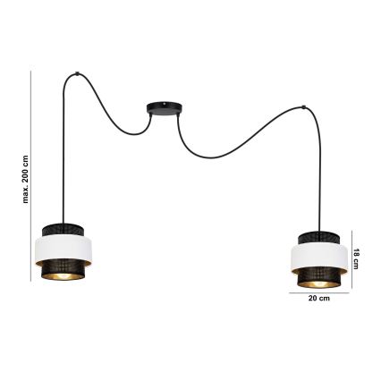 Lustr na lanku NESS 2xE27/60W/230V pavouk černá/bílá