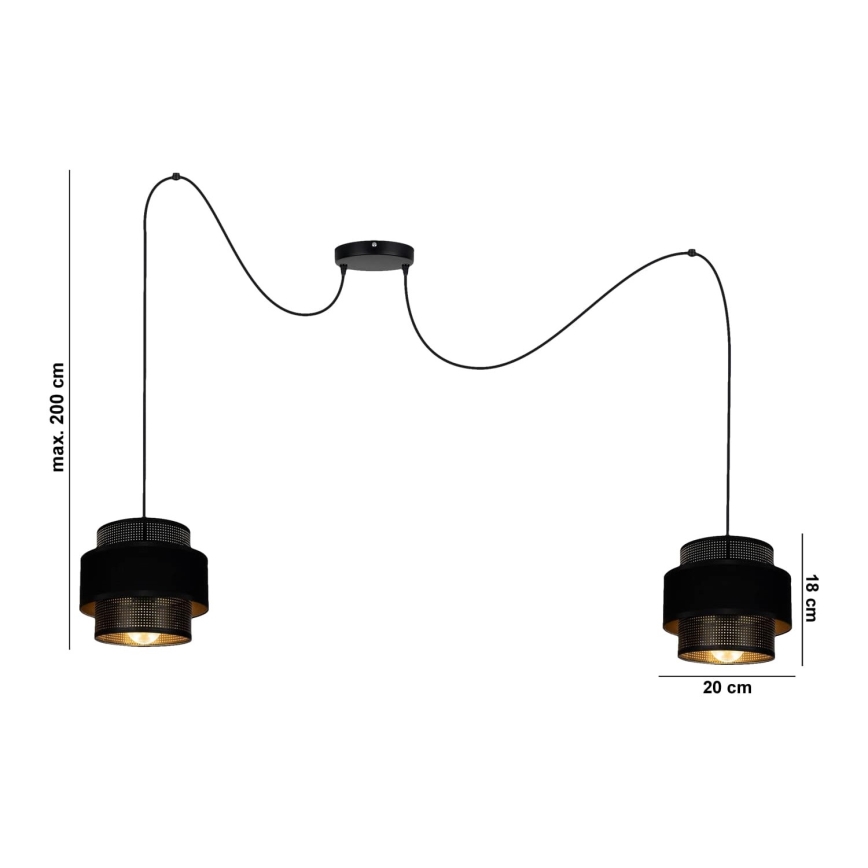 Lustr na lanku NESS 2xE27/60W/230V pavouk černá
