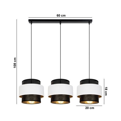 Lustr na lanku NESS 3xE27/60W/230V černá/bílá