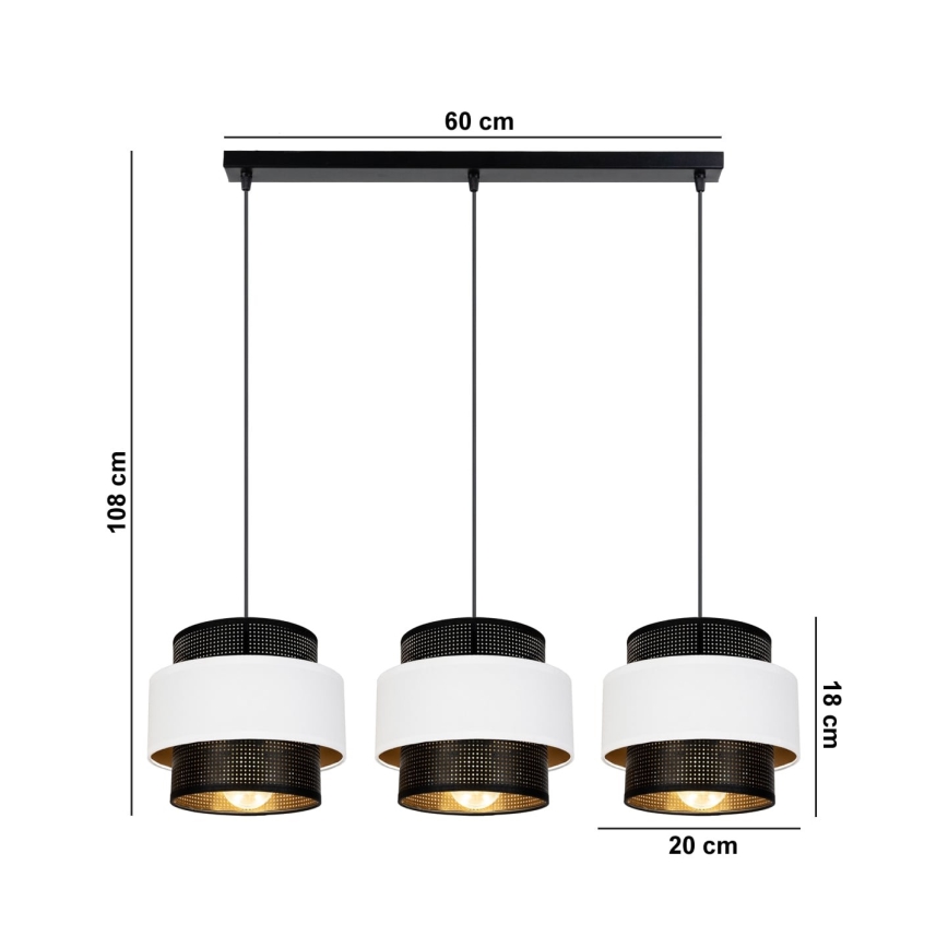 Lustr na lanku NESS 3xE27/60W/230V černá/bílá