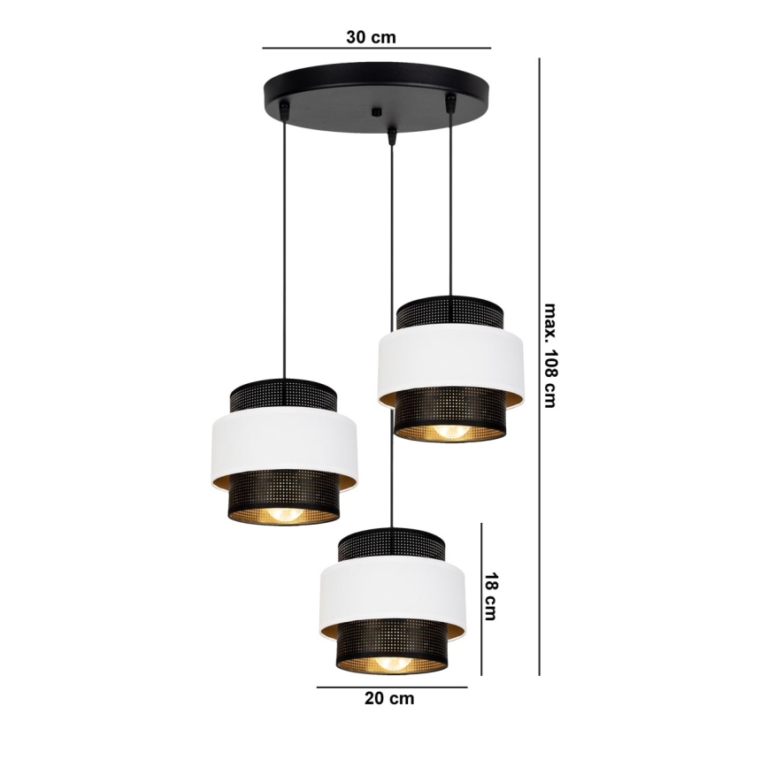 Lustr na lanku NESS 3xE27/60W/230V pr. 45 cm černá/bílá