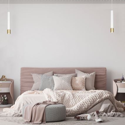 Lustr na lanku NEST 1xGU10/8W/230V bílá/zlatá