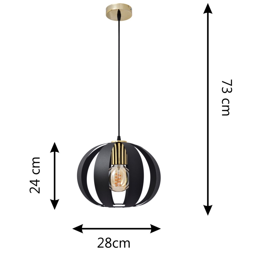 Lustr na lanku NEWTON 1xE27/15W/230V černá/zlatá