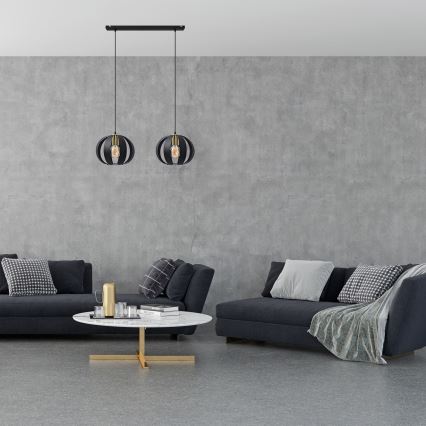 Lustr na lanku NEWTON 2xE27/15W/230V černá/zlatá