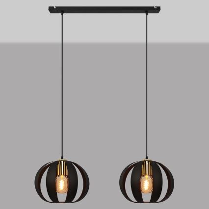 Lustr na lanku NEWTON 2xE27/15W/230V černá/zlatá