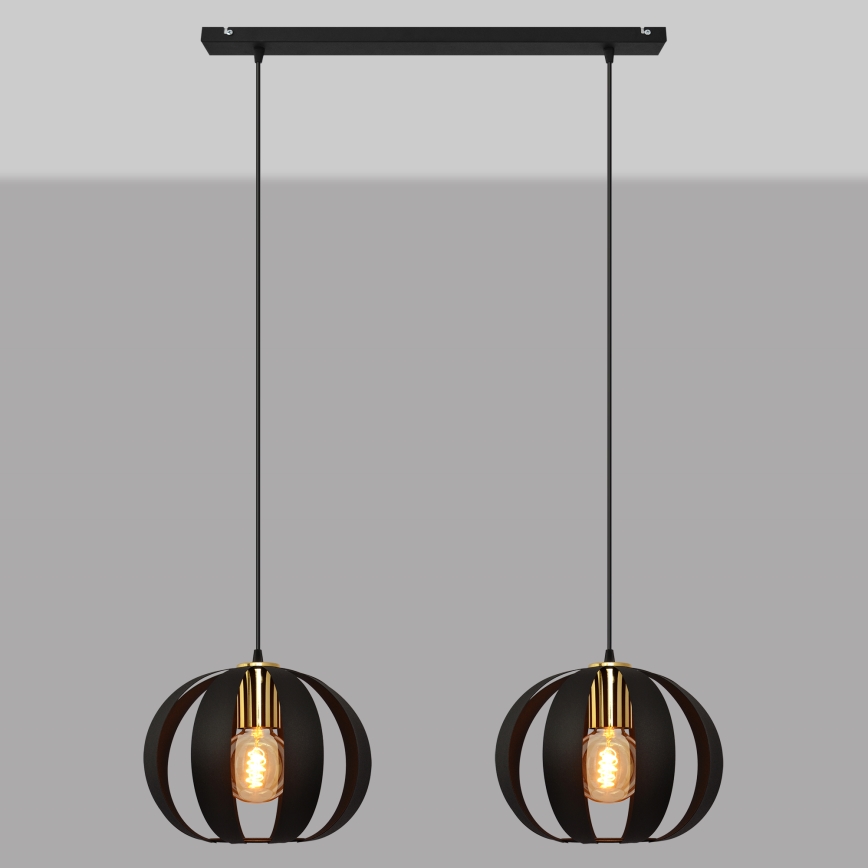 Lustr na lanku NEWTON 2xE27/15W/230V černá/zlatá