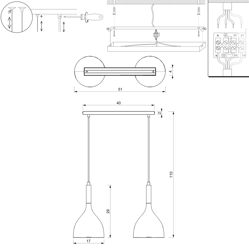 Lustr na lanku NOAK 2xE27/15W/230V bílá/zlatá