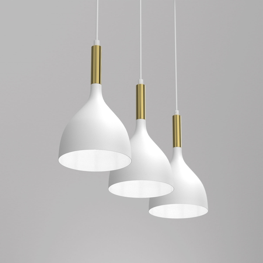 Lustr na lanku NOAK 3xE27/15W/230V bílá/zlatá