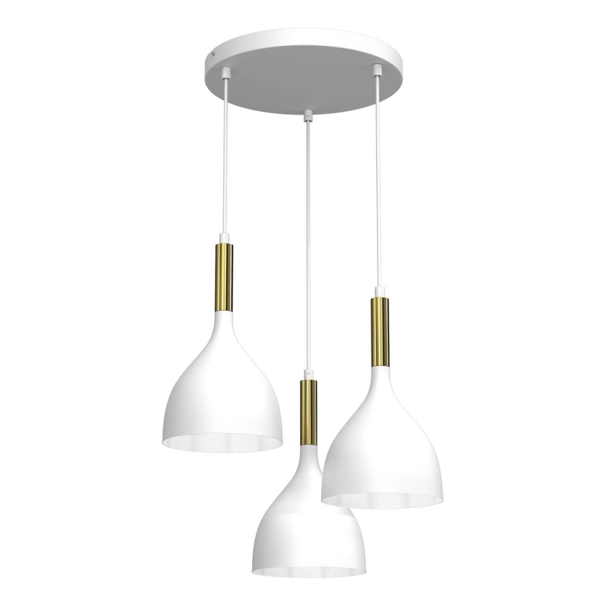 Lustr na lanku NOAK 3xE27/15W/230V bílá/zlatá
