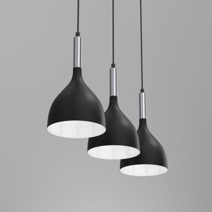 Lustr na lanku NOAK 3xE27/15W/230V černá/lesklý chrom