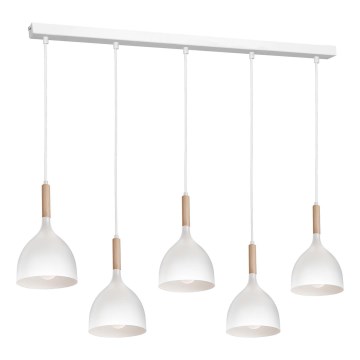 Lustr na lanku NOAK 5xE27/15W/230V bílá/buk