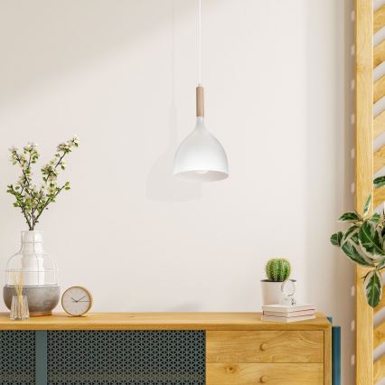 Lustr na lanku NOAK WOOD 1xE27/15W/230V bílá/buk