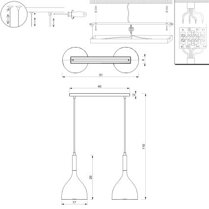 Lustr na lanku NOAK WOOD 2xE27/15W/230V bílá/buk