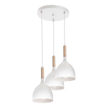 Lustr na lanku NOAK WOOD 3xE27/15W/230V bílá/buk